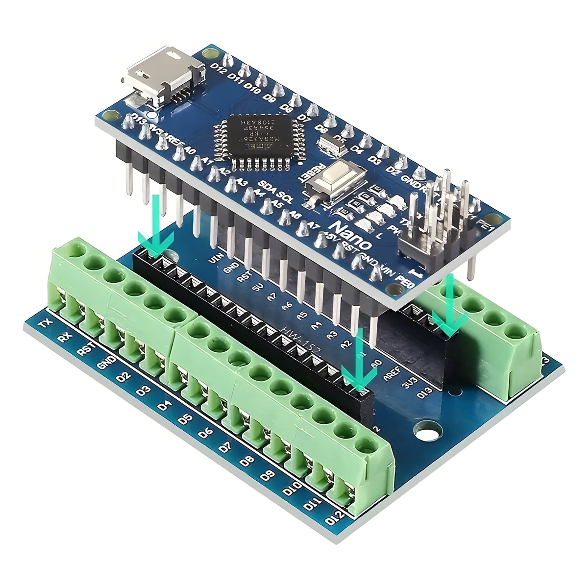 Shield Arduino Terminal Arduino Nano I/O Screw Terminal Shield | Arduino Nano Shield | Rapid ...